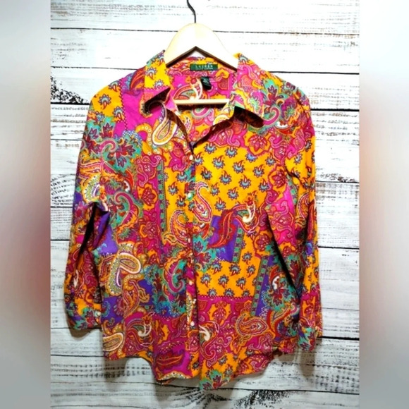 Lauren Ralph‎ Lauren LRL Paisley  Button Down Shirt size XL Multicolor Cotton - Picture 1 of 5